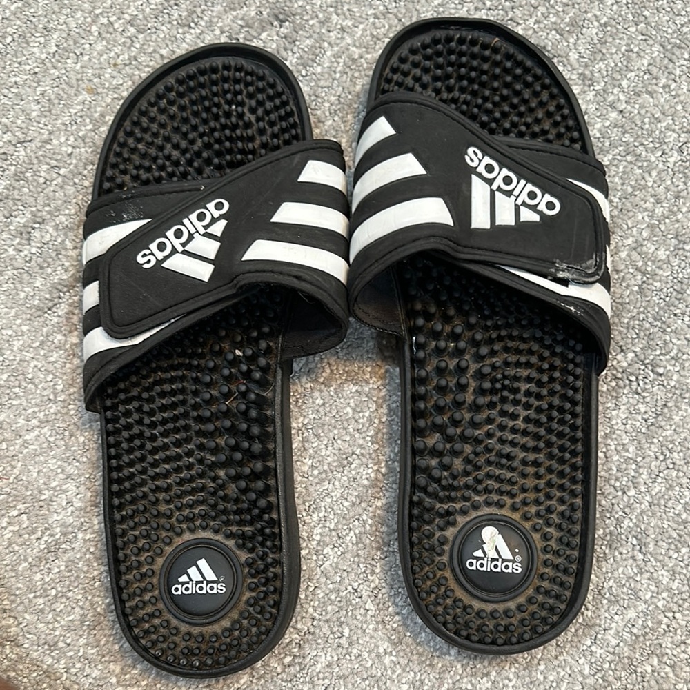 Adidas Black and White Slide Sandals